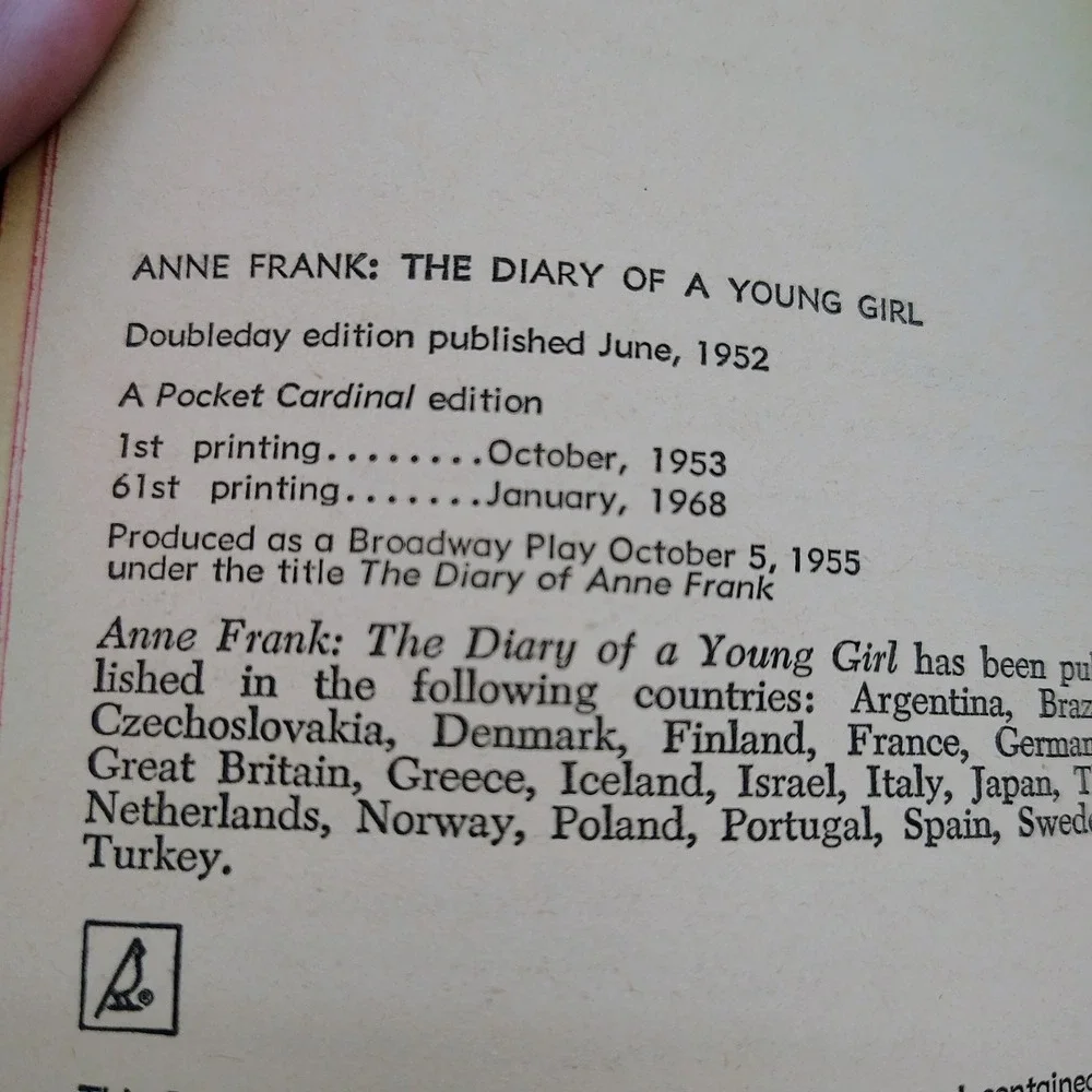 Anne Frank Diary‎ of a Young Girl Scholastic 50039 Vtg 1968 PB Movie Edition